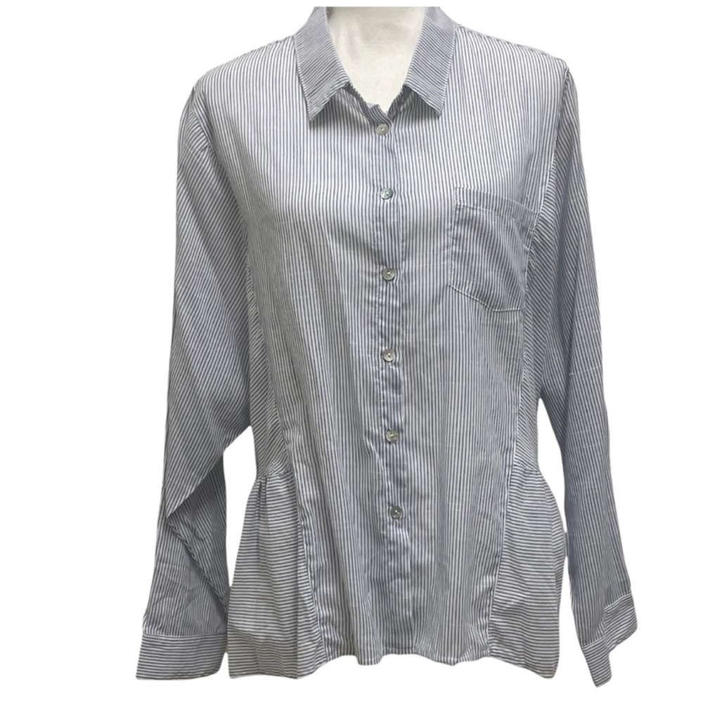 NEW UMGEE Pinstripe Button Down Long Sleeve Ruffle
Blouse Size Large